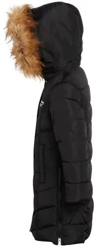 Reebok Girls' Winter Jacket - Stadium Length Quilted Puffer Parka Windbreaker Coat (7-16), Size 7-8, Awesome Black