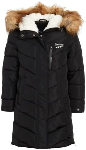 Reebok Girls' Winter Jacket - Stadium Length Quilted Puffer Parka Windbreaker Coat (7-16), Size 7-8, Awesome Black