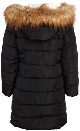Reebok Girls' Winter Jacket - Stadium Length Quilted Puffer Parka Windbreaker Coat (7-16), Size 7-8, Awesome Black