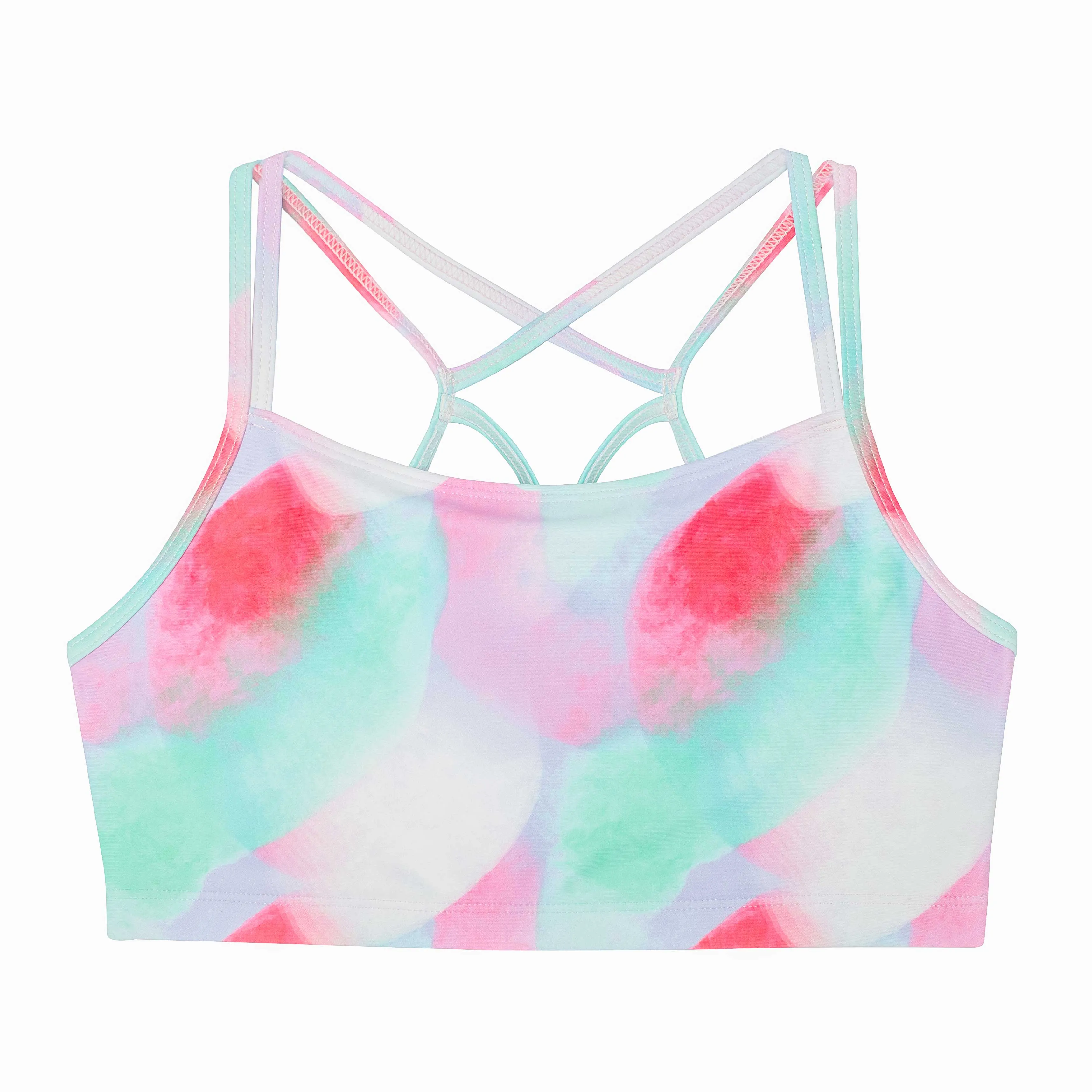 Remi: Criss-Cross Back Bra Crop Top in Mod Future Print