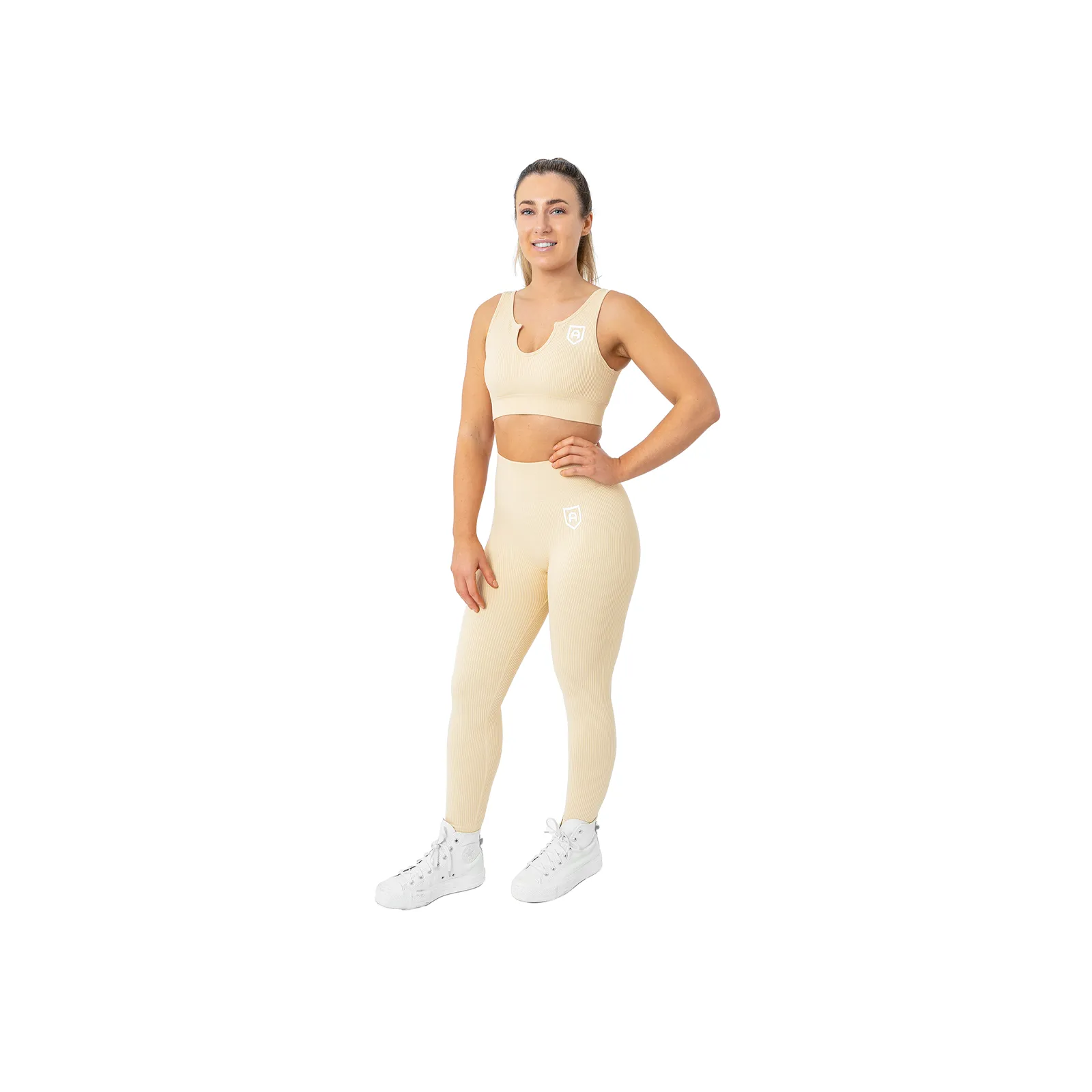 Ribbed Sports Bra - Beige