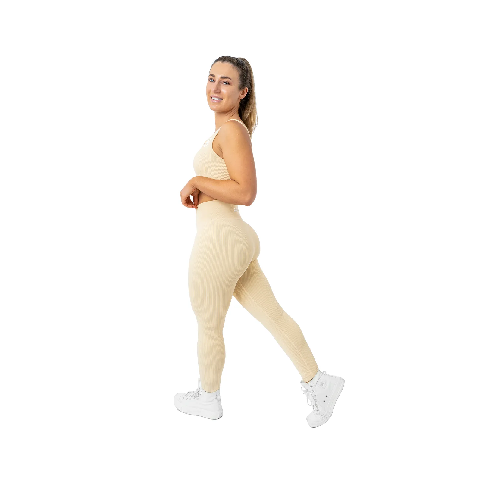 Ribbed Sports Bra - Beige