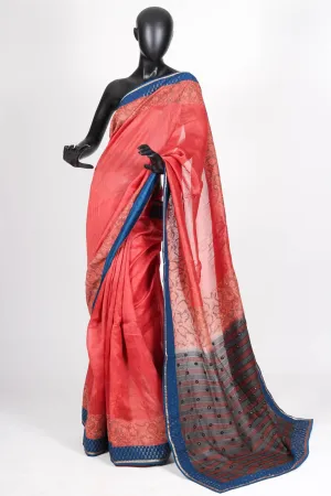 Rust Kantha Tussar Saree