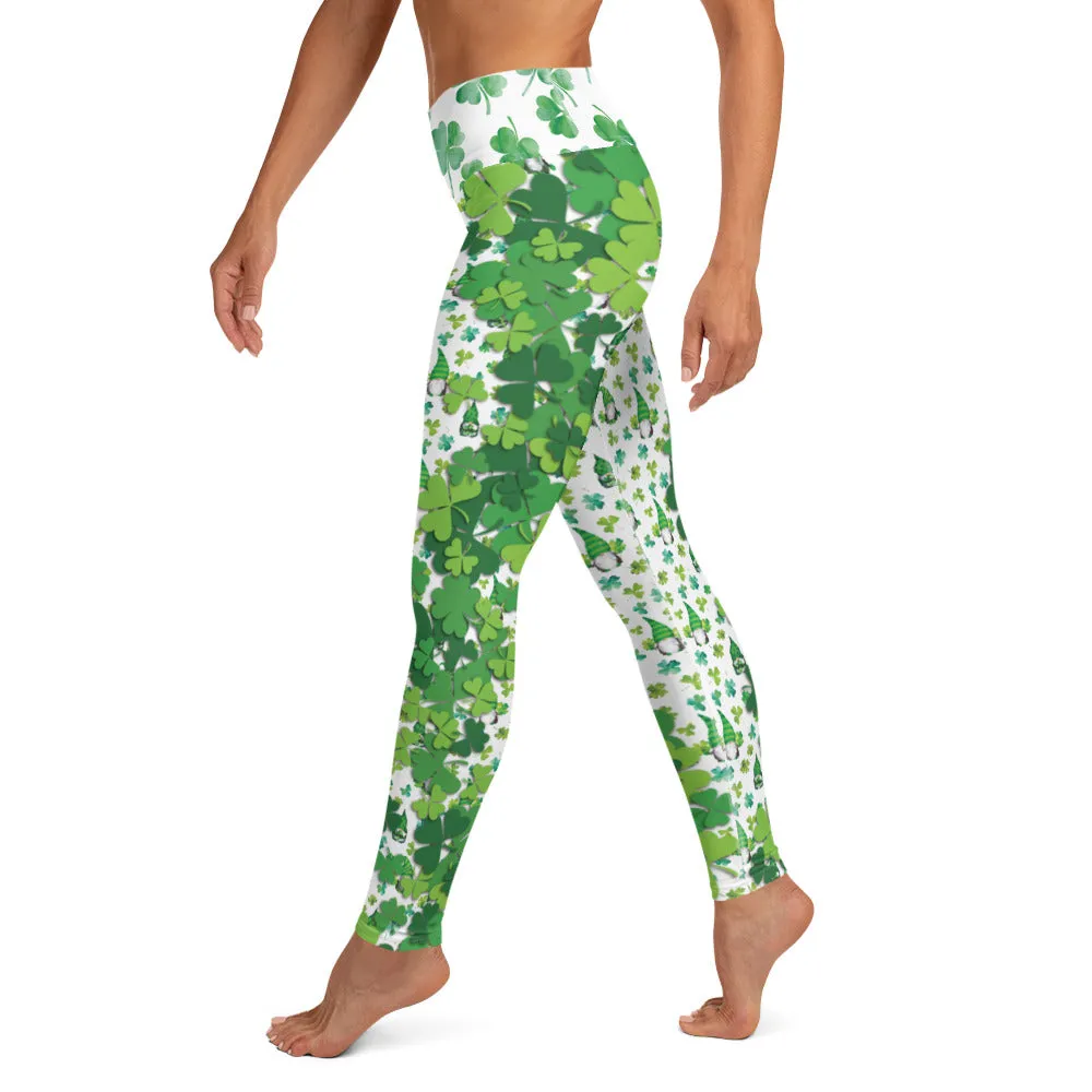 Shamrocks and Leprechaun Gnomes - Women's Yoga Leggings