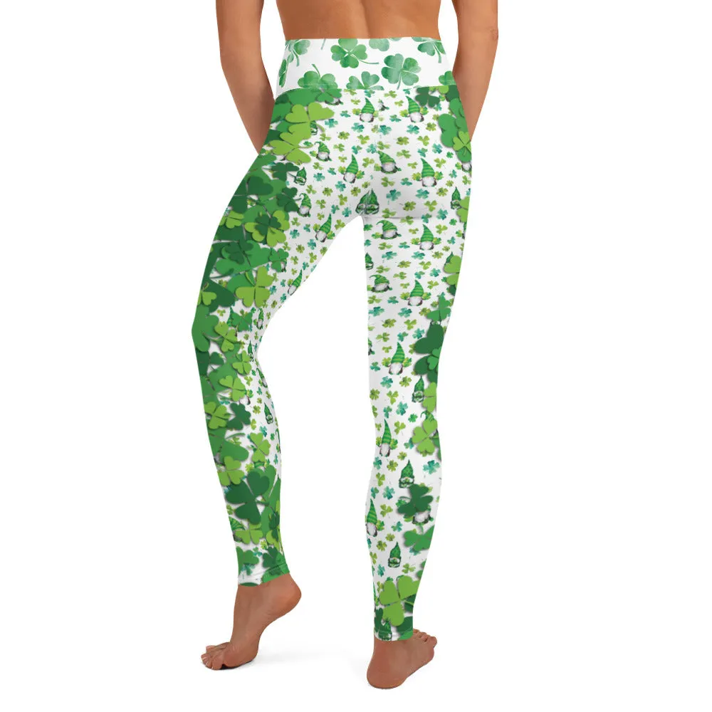 Shamrocks and Leprechaun Gnomes - Women's Yoga Leggings