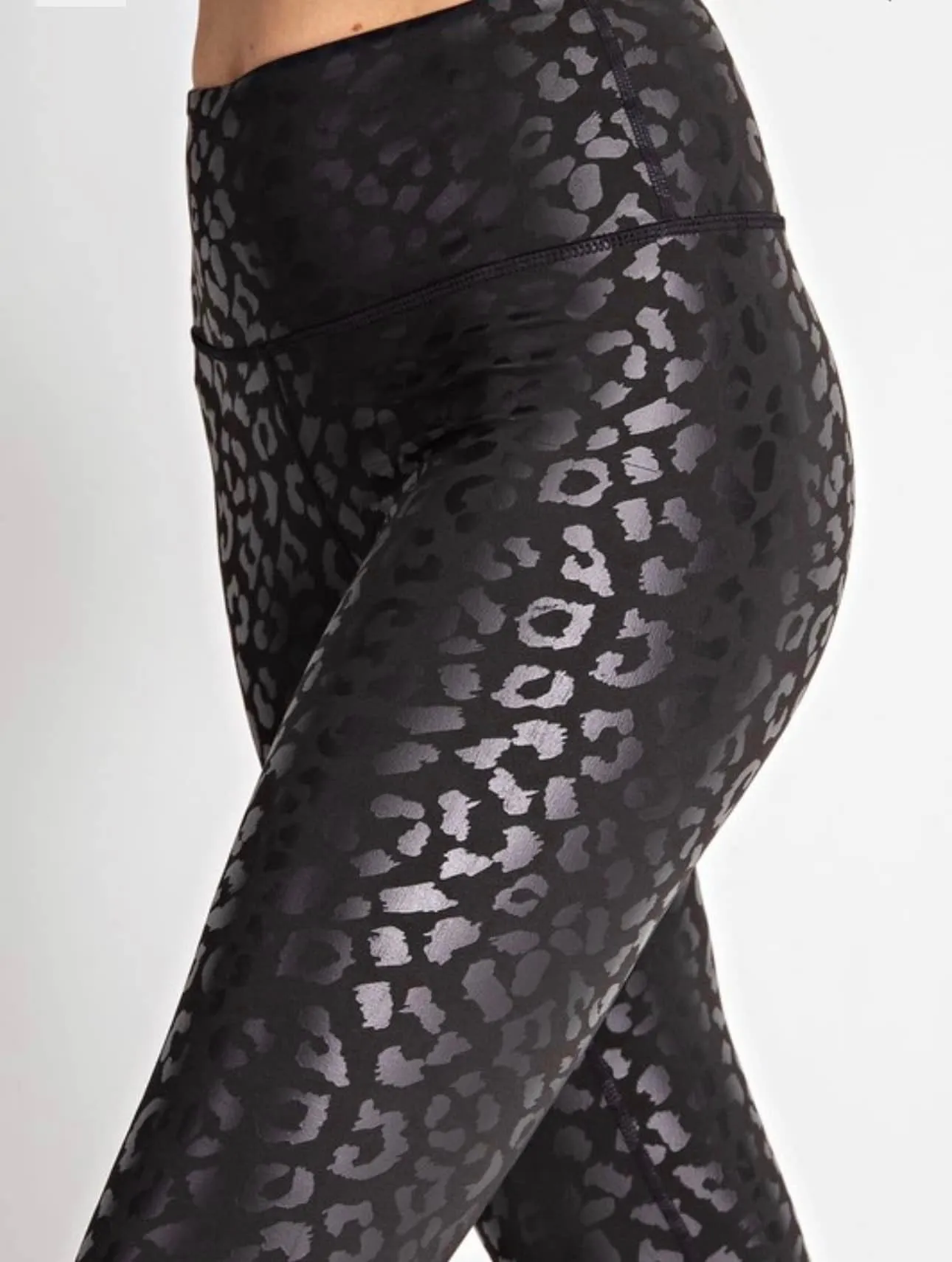 Shiny Leopard Leggings Yoga Waistband