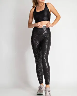 Shiny Leopard Leggings Yoga Waistband