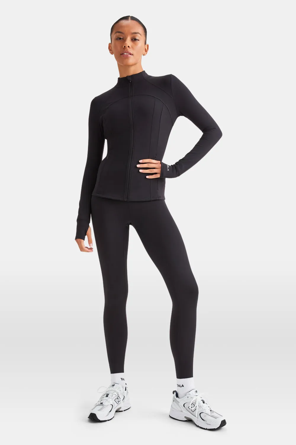 SKINLUXE ZIP THROUGH FULL LENGTH RUNNING TOP - SHADOW BLACK
