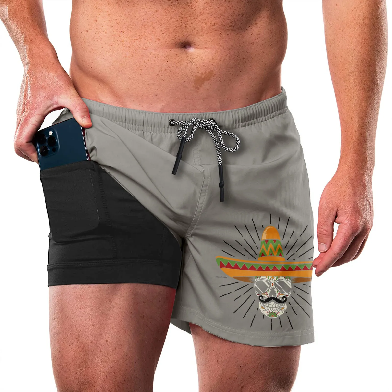 SKULL STRAW HAT QUICKDRY POCKET 2 IN 1 7'' INSEAM RUNNING SHORTS