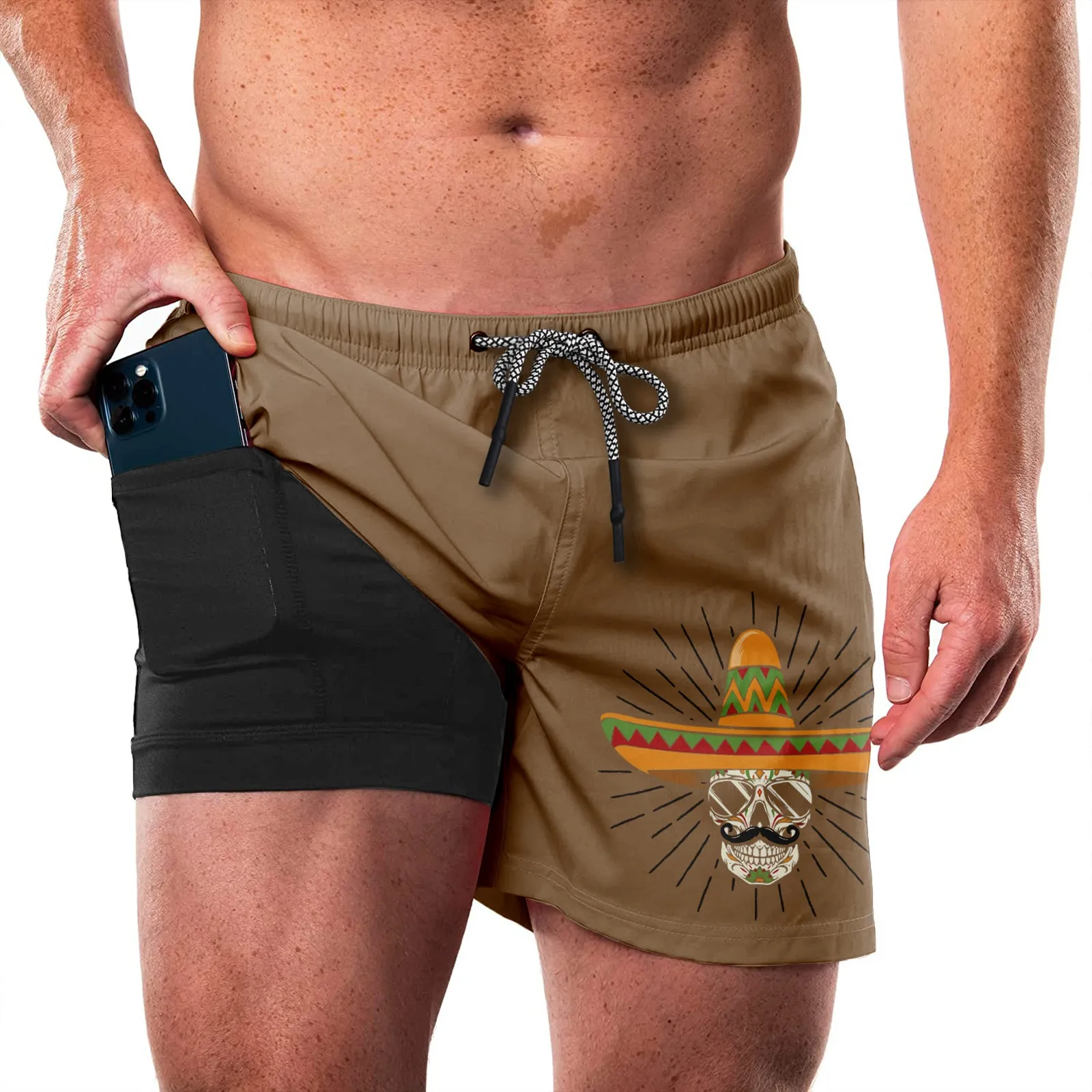 SKULL STRAW HAT QUICKDRY POCKET 2 IN 1 7'' INSEAM RUNNING SHORTS
