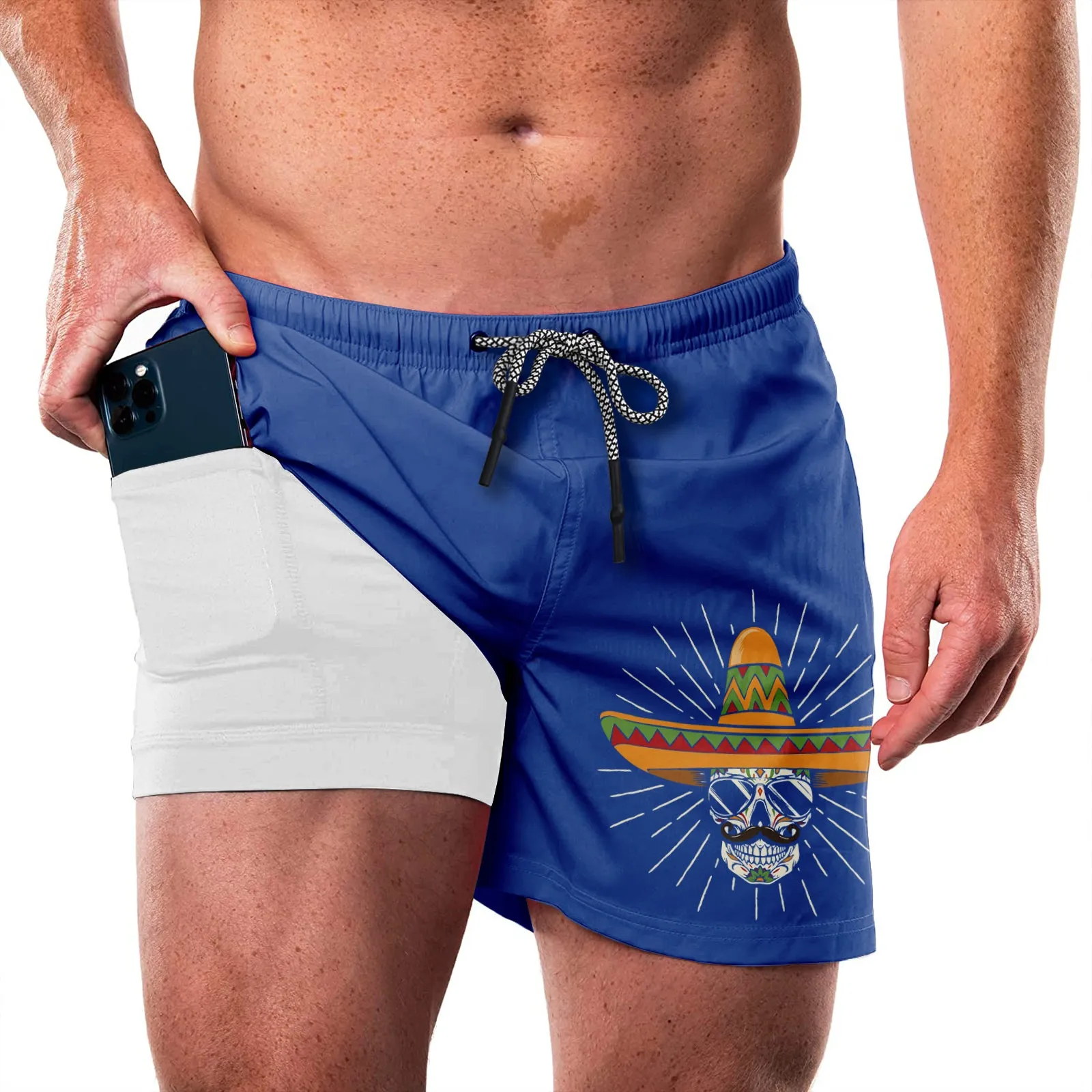 SKULL STRAW HAT QUICKDRY POCKET 2 IN 1 7'' INSEAM RUNNING SHORTS