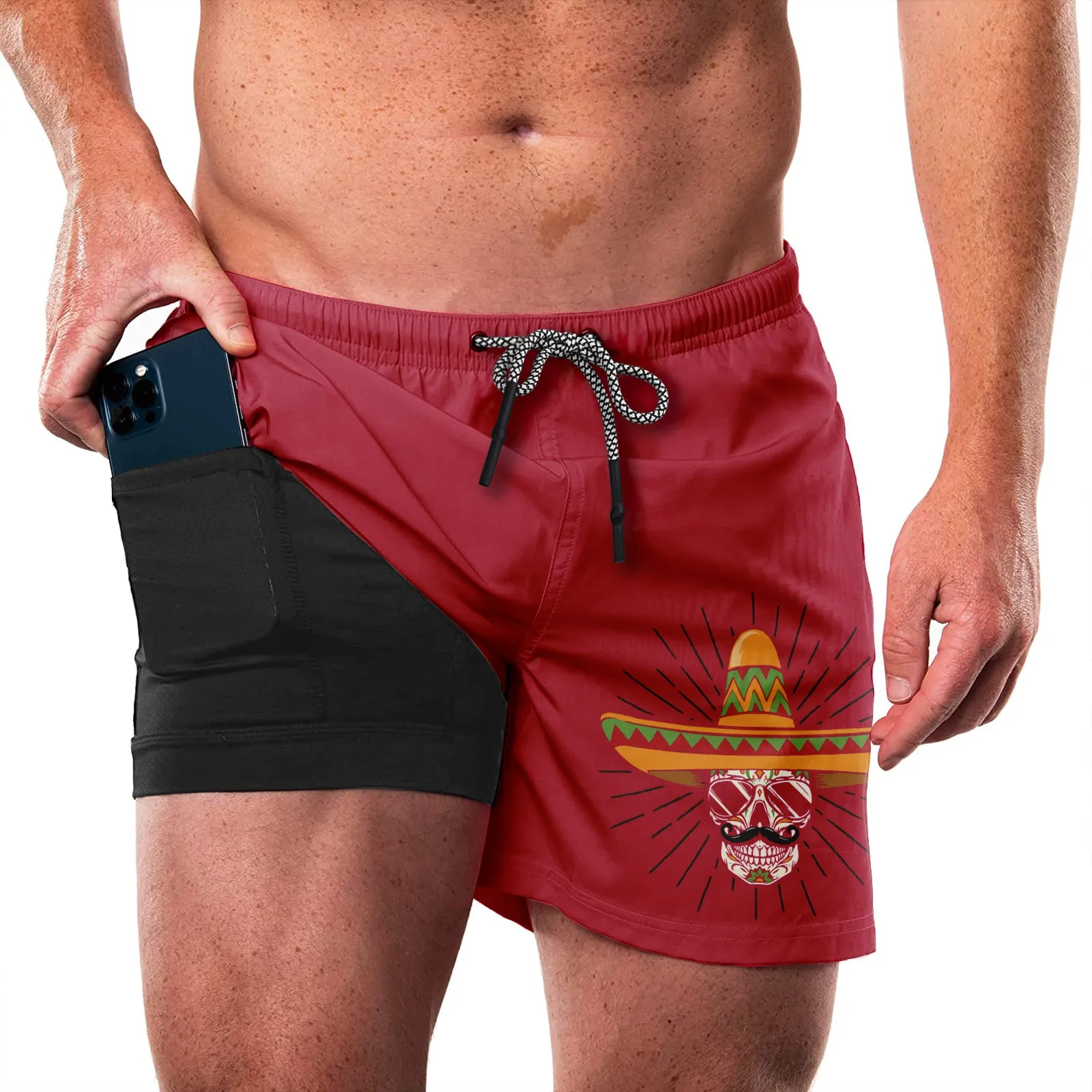 SKULL STRAW HAT QUICKDRY POCKET 2 IN 1 7'' INSEAM RUNNING SHORTS