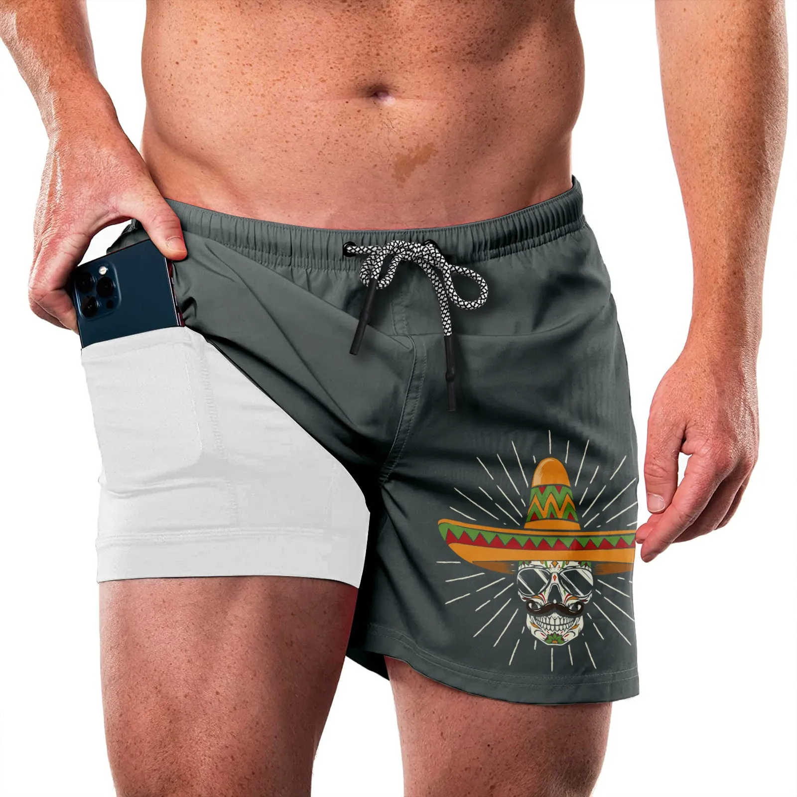 SKULL STRAW HAT QUICKDRY POCKET 2 IN 1 7'' INSEAM RUNNING SHORTS