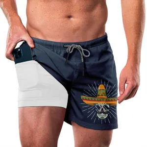 SKULL STRAW HAT QUICKDRY POCKET 2 IN 1 7'' INSEAM RUNNING SHORTS