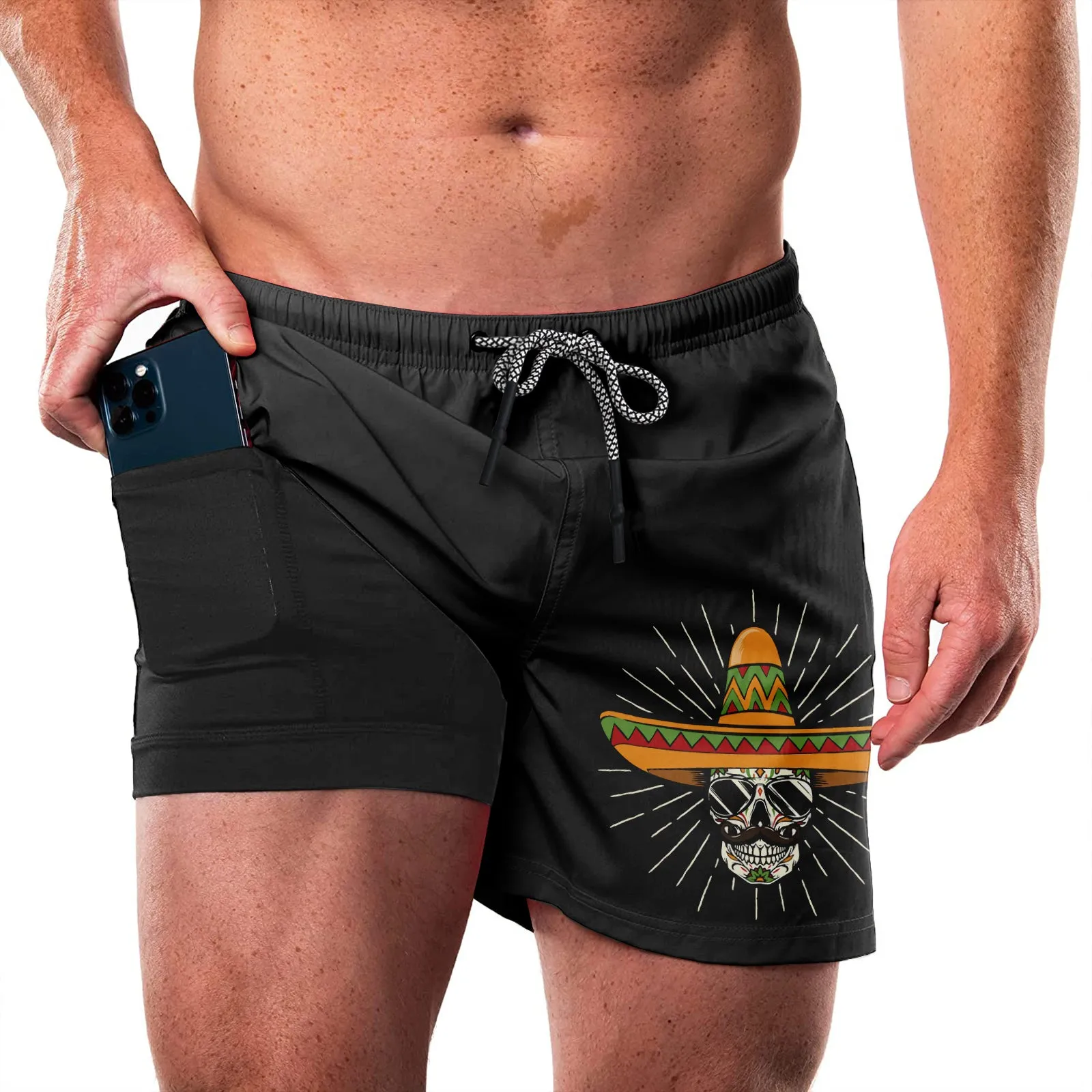 SKULL STRAW HAT QUICKDRY POCKET 2 IN 1 7'' INSEAM RUNNING SHORTS