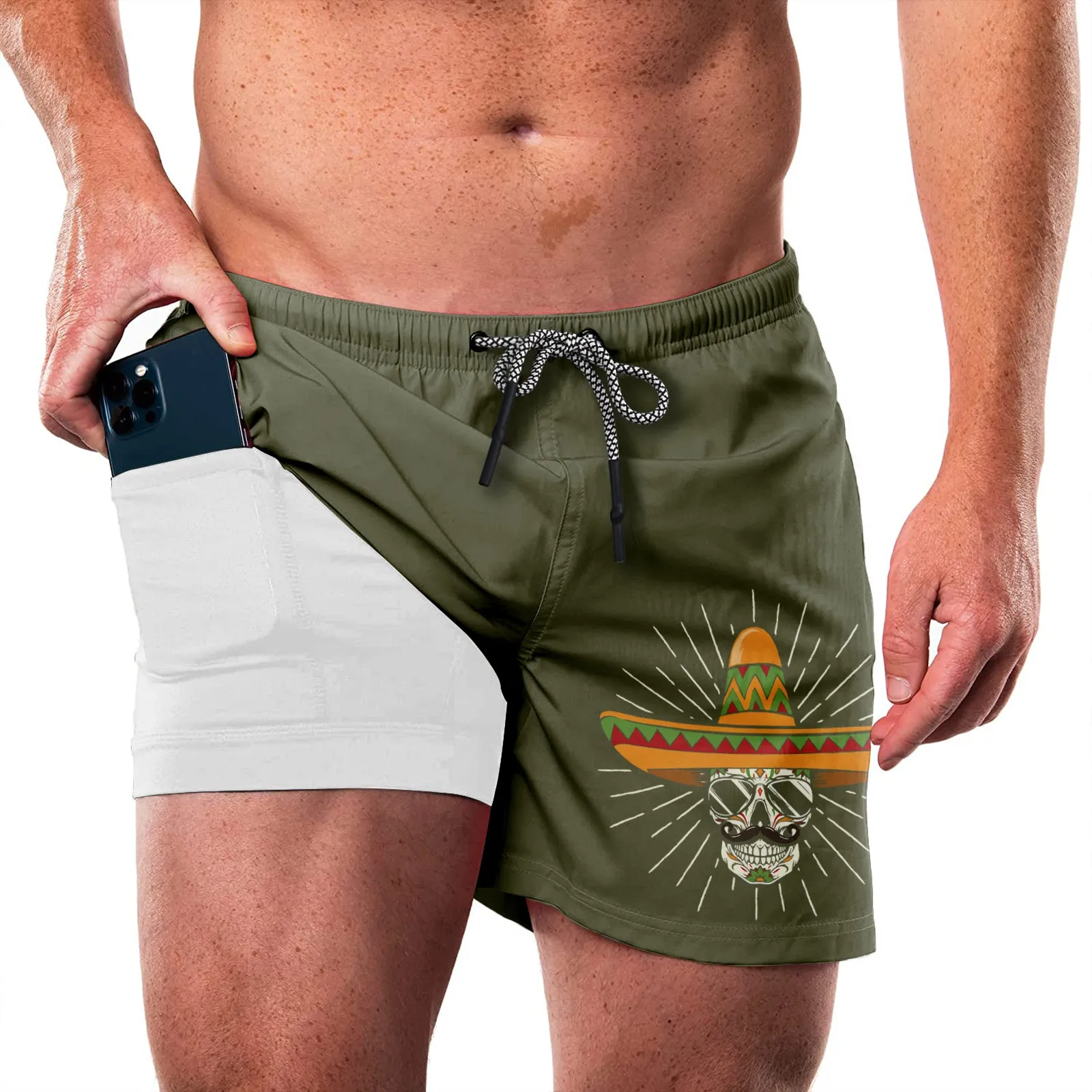 SKULL STRAW HAT QUICKDRY POCKET 2 IN 1 7'' INSEAM RUNNING SHORTS