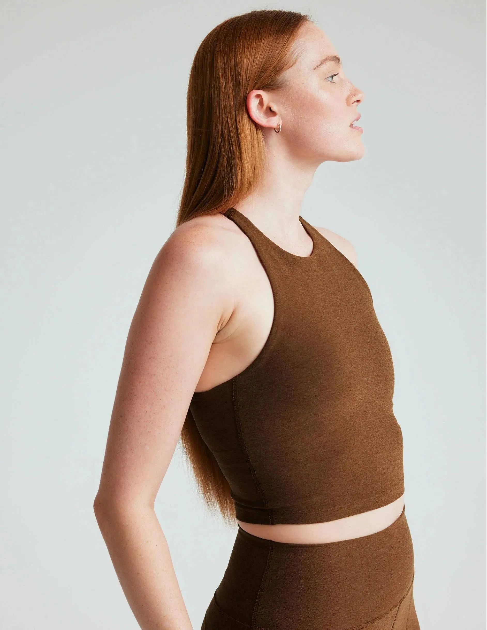 Spacedye Refocus Cropped Tank by Beyond Yoga | Bold Mocha Hthr