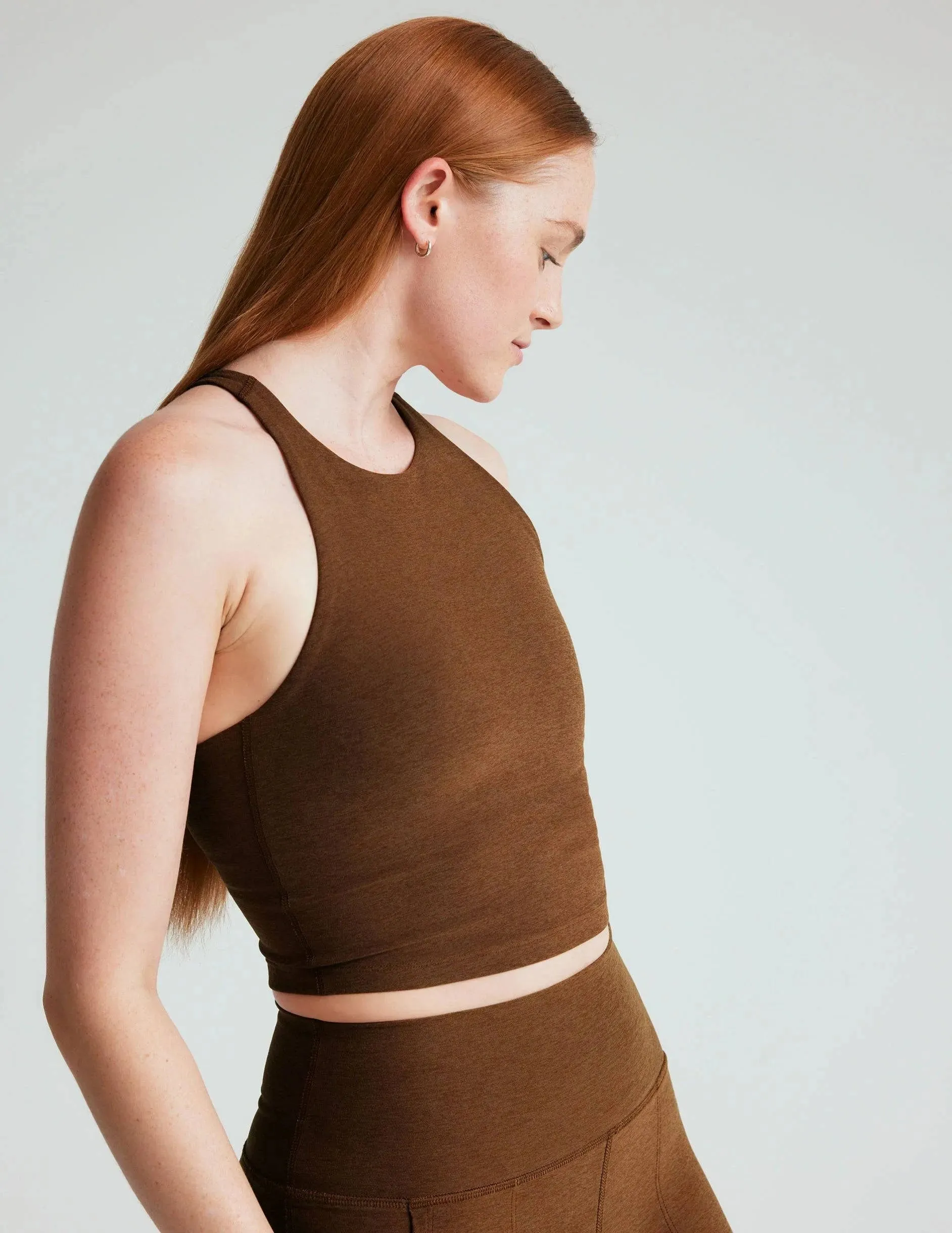Spacedye Refocus Cropped Tank by Beyond Yoga | Bold Mocha Hthr