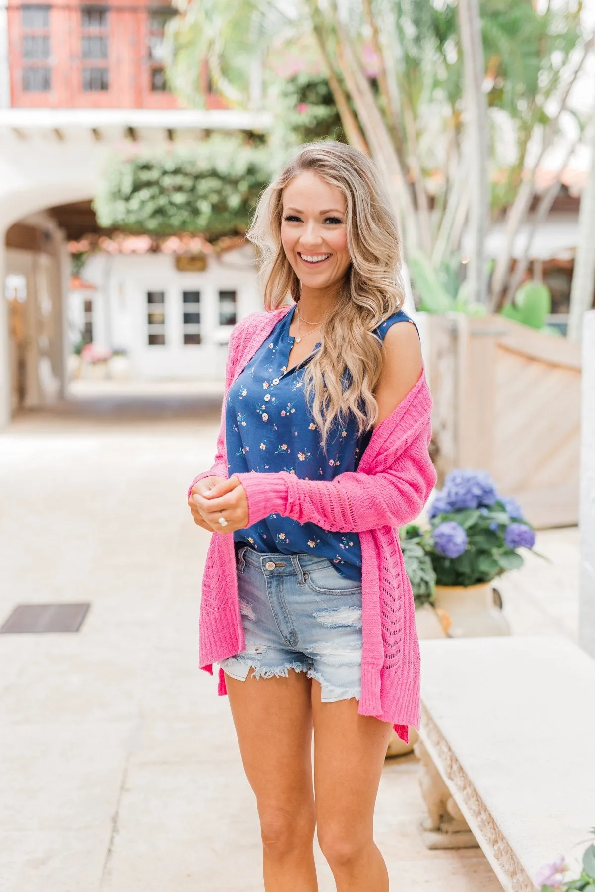 Spring Blooms Floral Tank Top- Sapphire Blue