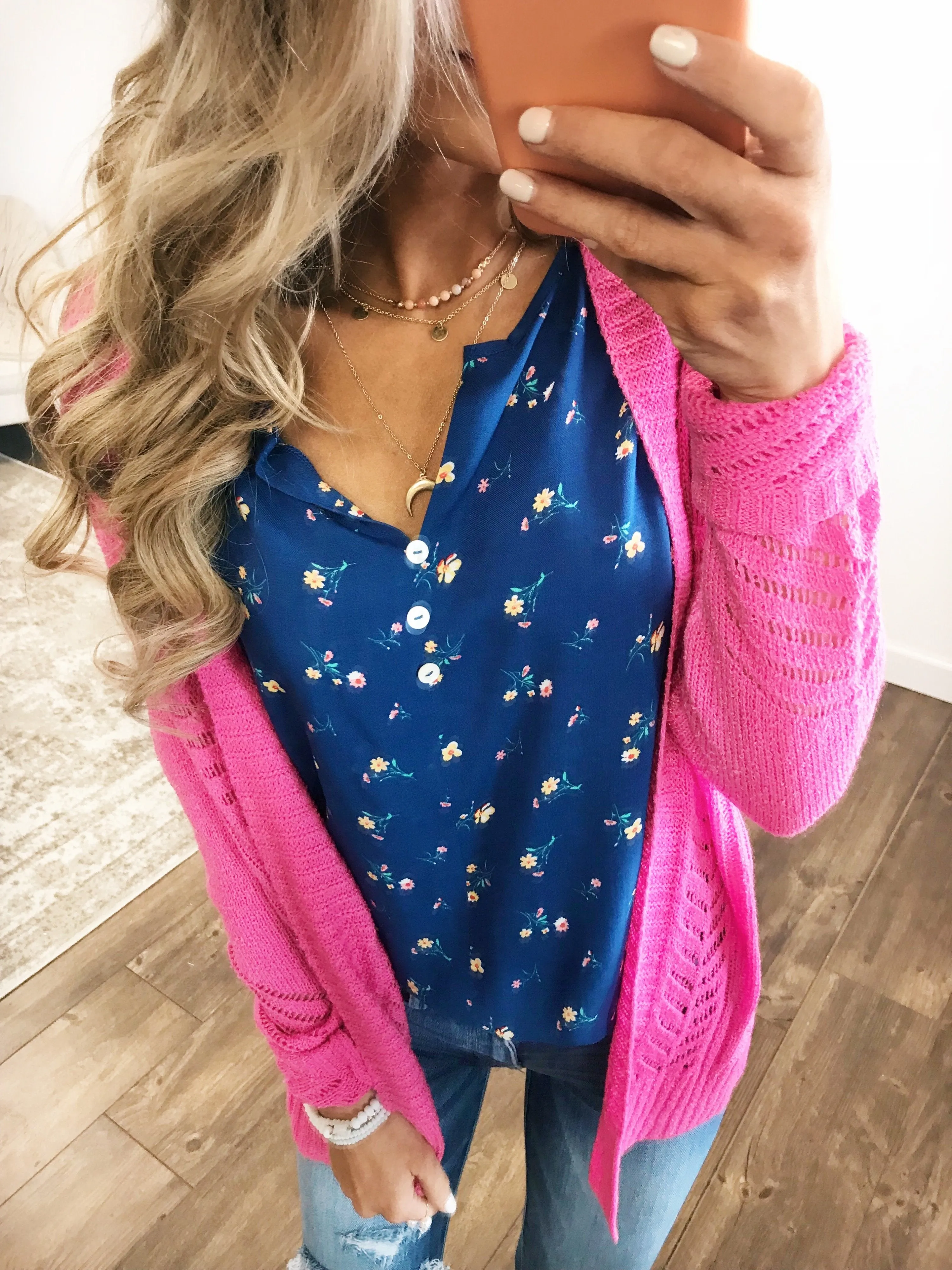 Spring Blooms Floral Tank Top- Sapphire Blue