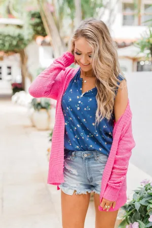 Spring Blooms Floral Tank Top- Sapphire Blue