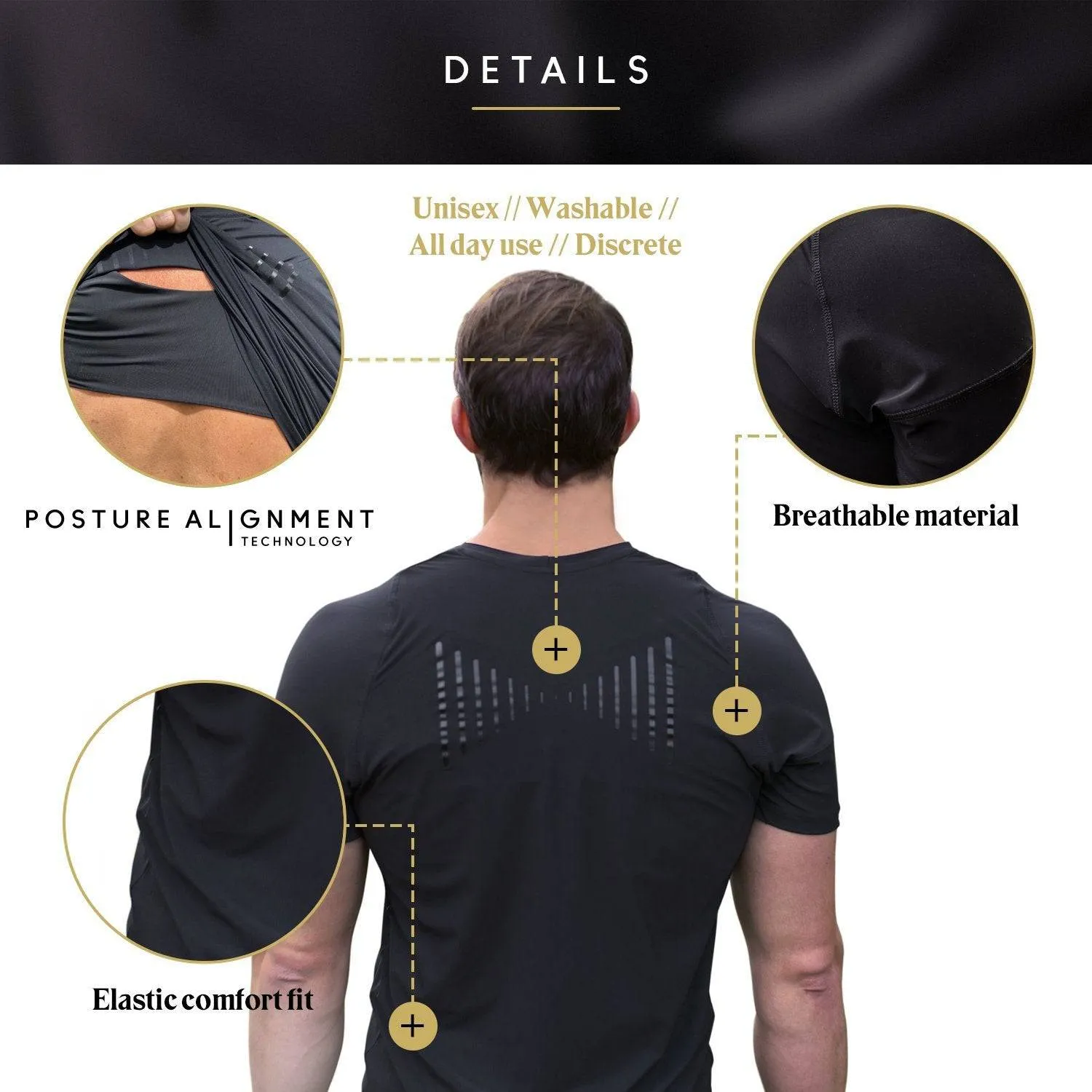 Swedish Posture - Posture Reminder T-Shirt for Men - Black/Small