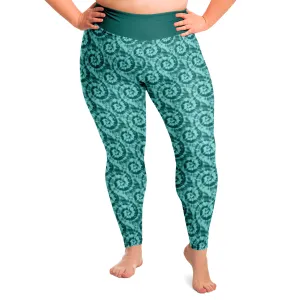 Teal Tie Dye Pattern Plus Size Leggings