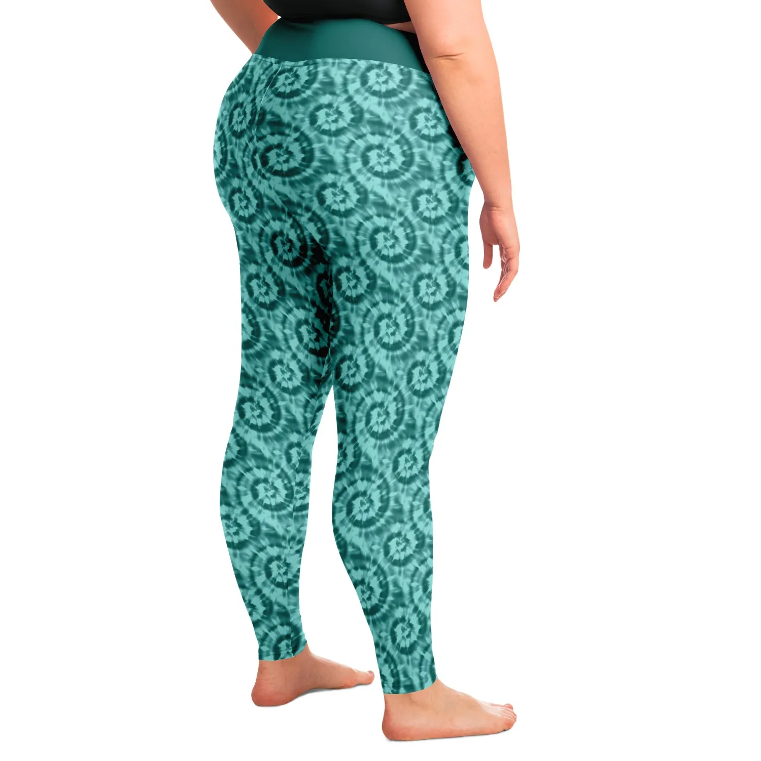 Teal Tie Dye Pattern Plus Size Leggings