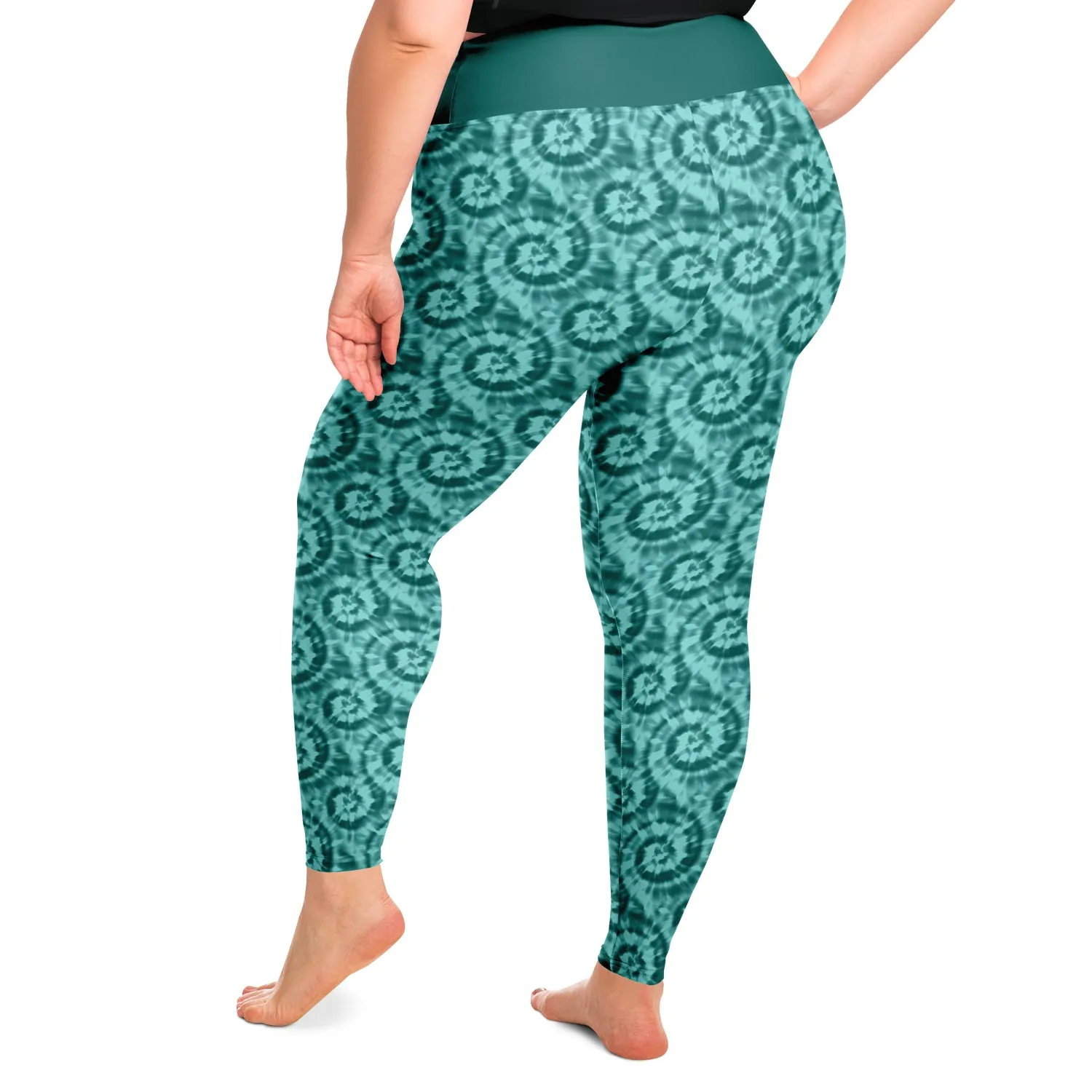 Teal Tie Dye Pattern Plus Size Leggings