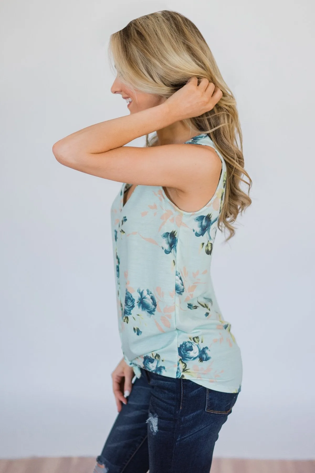 Touch the Sky Floral Tie Tank Top- Mint