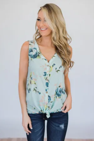 Touch the Sky Floral Tie Tank Top- Mint