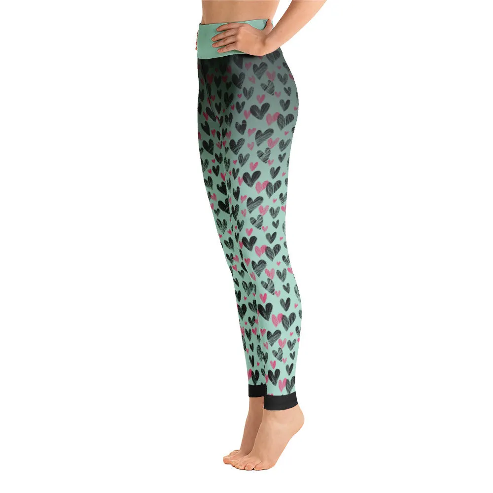 Turquoise Hearts - Yoga Leggings