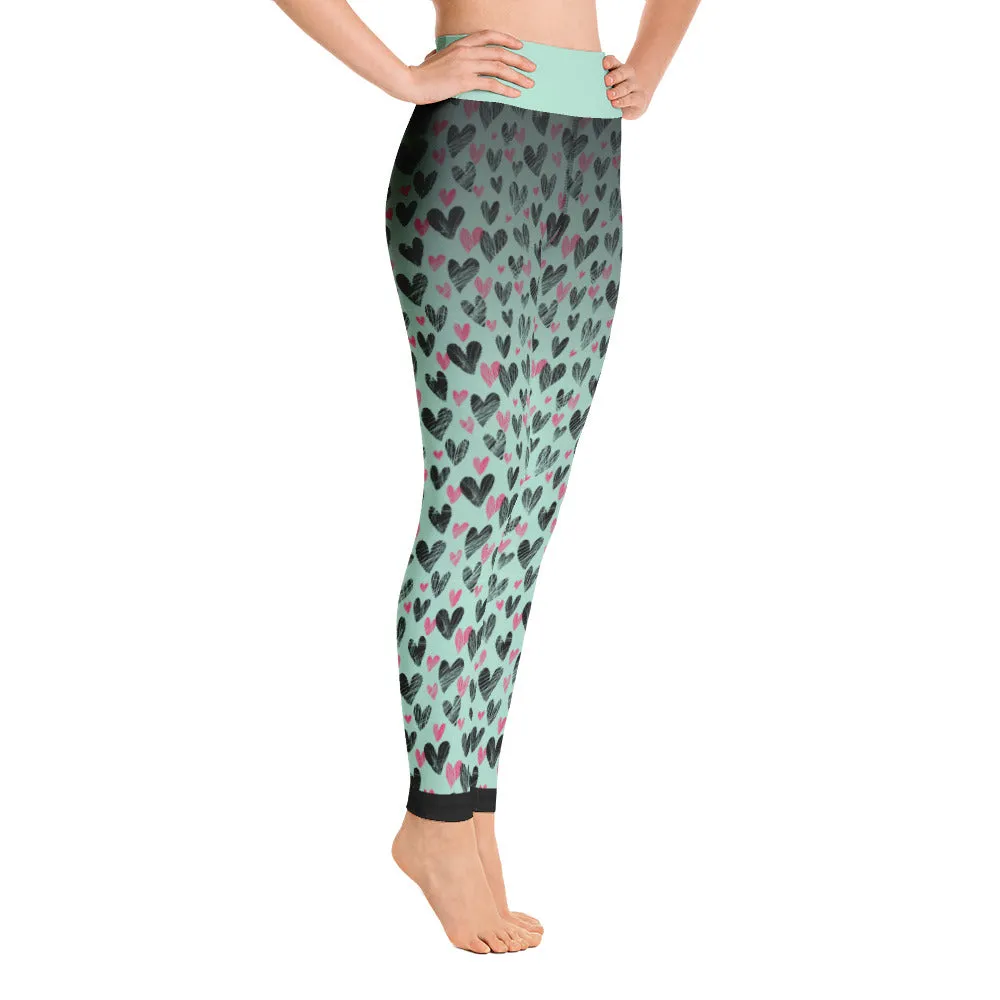 Turquoise Hearts - Yoga Leggings