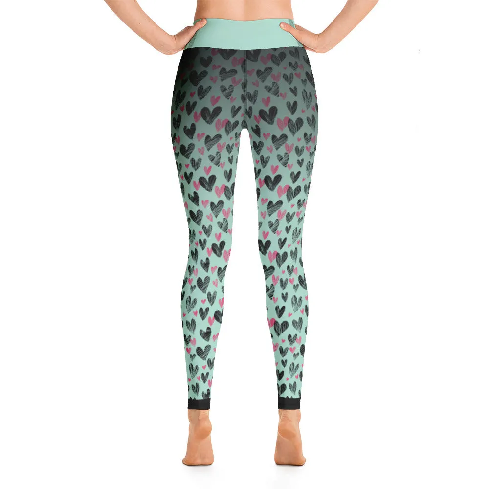 Turquoise Hearts - Yoga Leggings