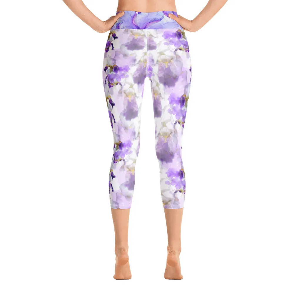 Watercolor Irises - Yoga Capri Leggings