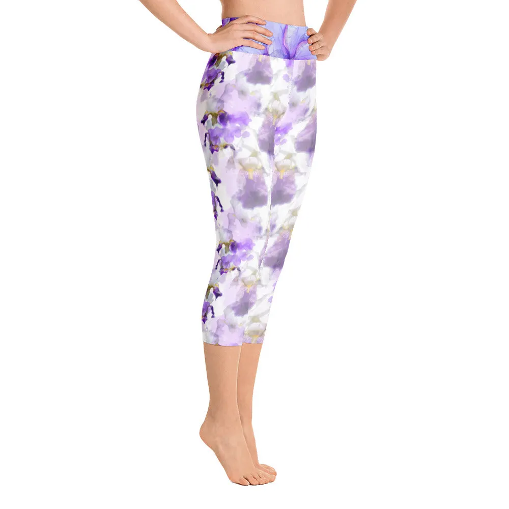 Watercolor Irises - Yoga Capri Leggings