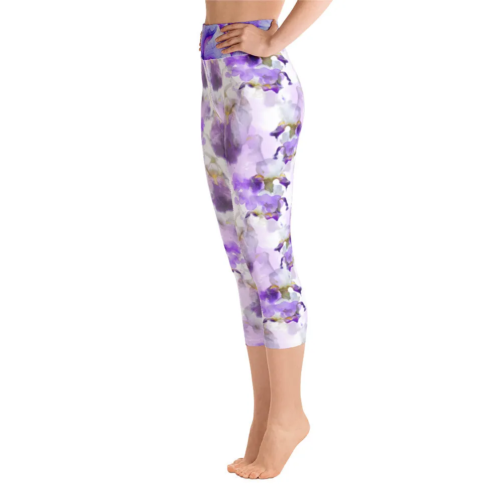 Watercolor Irises - Yoga Capri Leggings