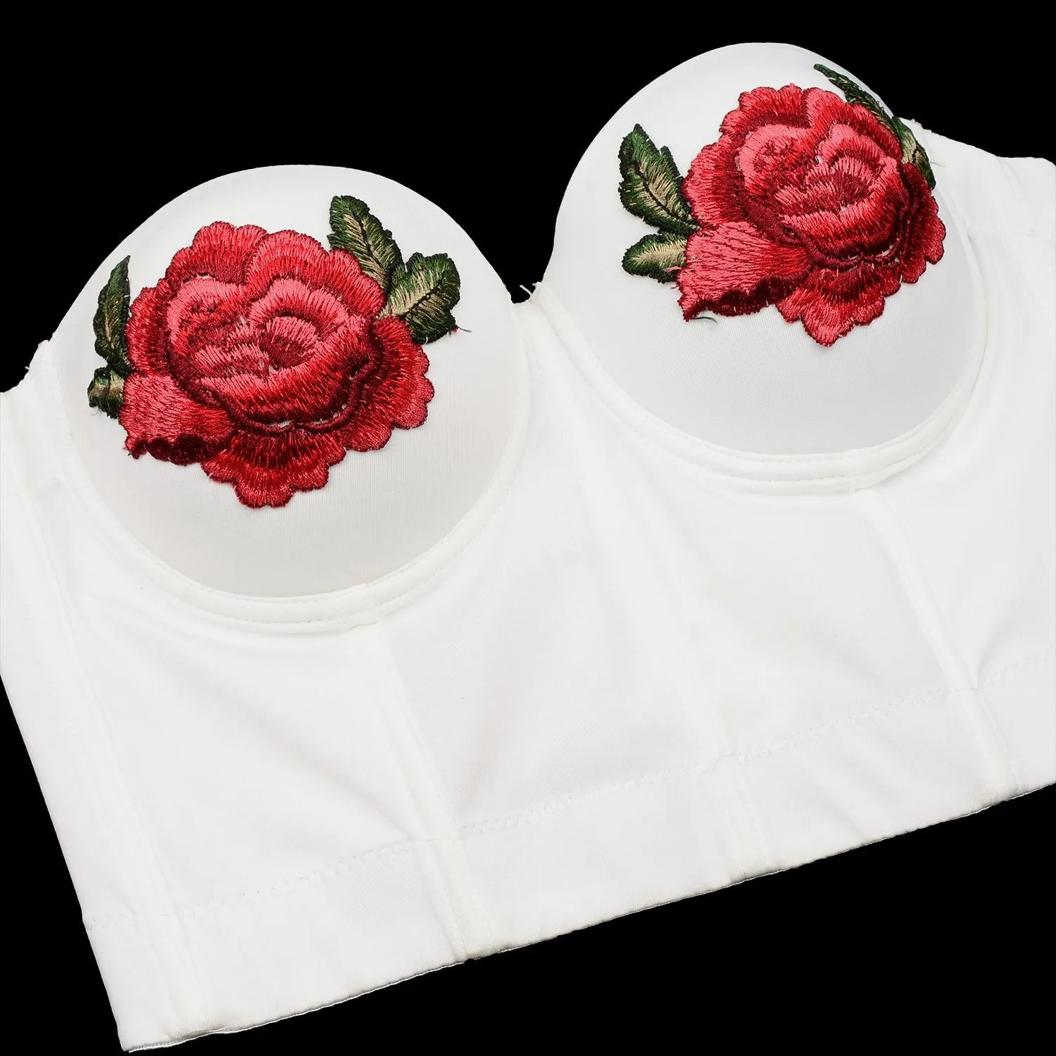 Women Embroidery Rose Smooth Bustier Crop Top Corset with Detachable Straps