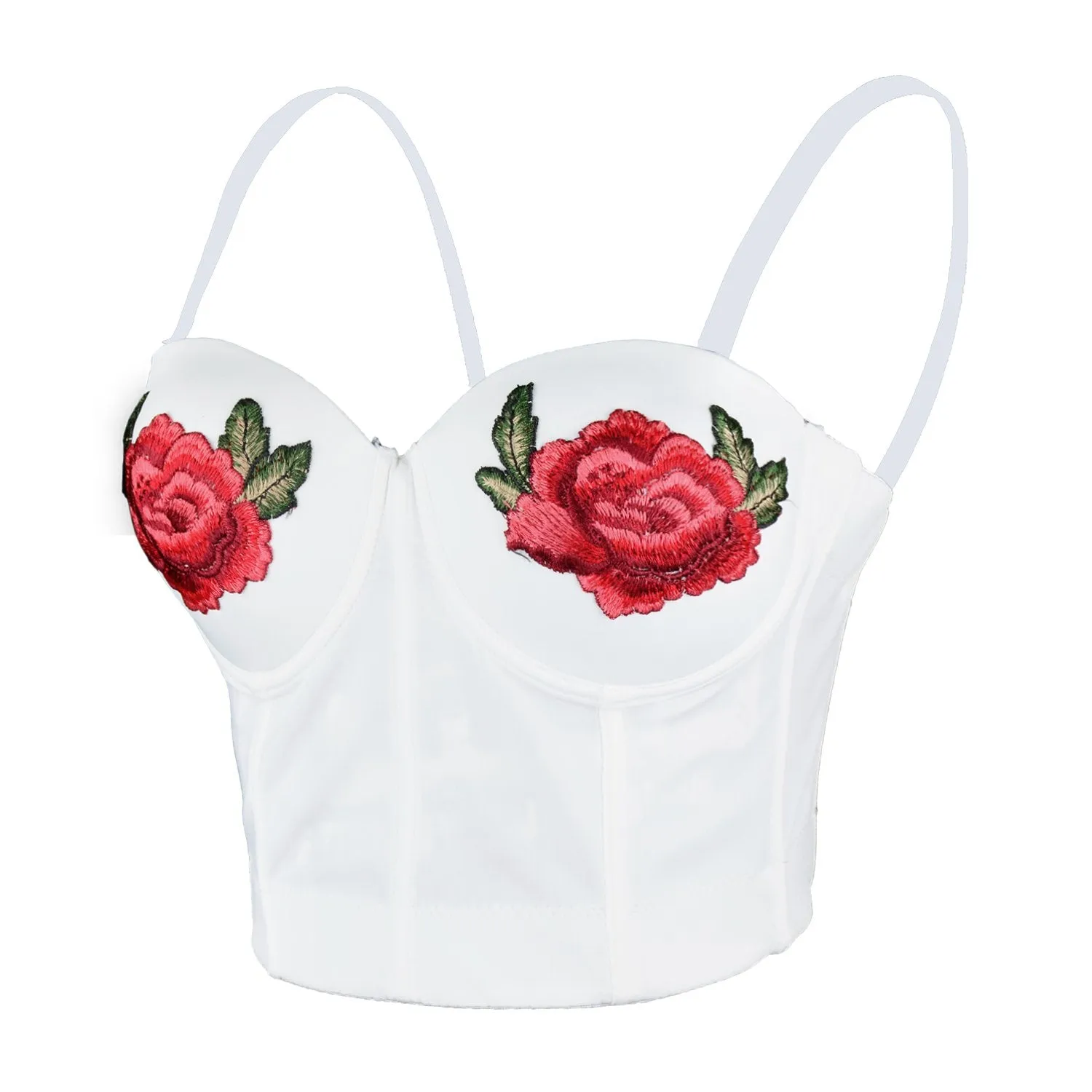 Women Embroidery Rose Smooth Bustier Crop Top Corset with Detachable Straps