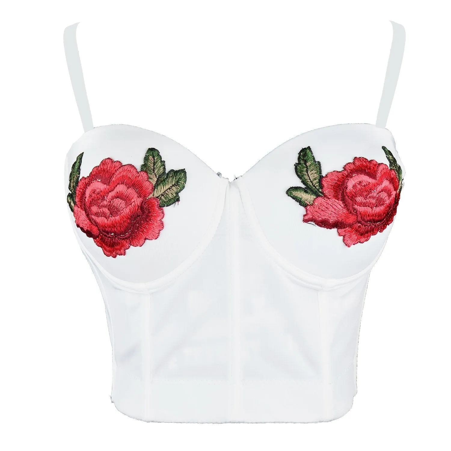 Women Embroidery Rose Smooth Bustier Crop Top Corset with Detachable Straps