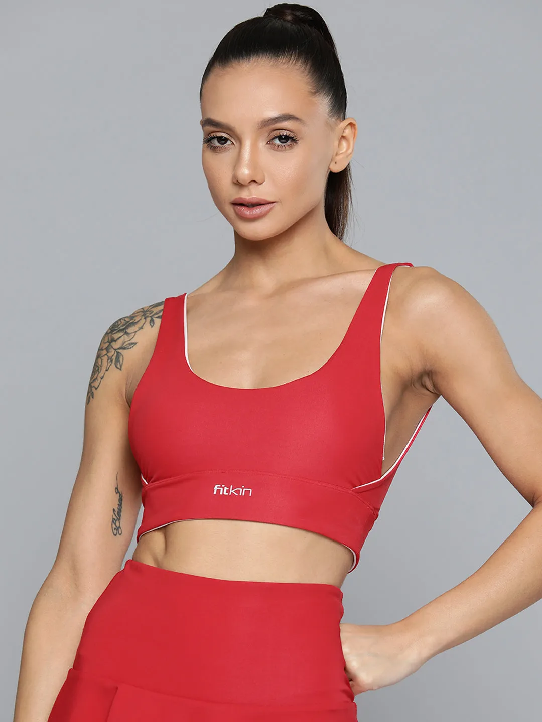 Women Red Bra Lightly Padded Reversible Workout Bra