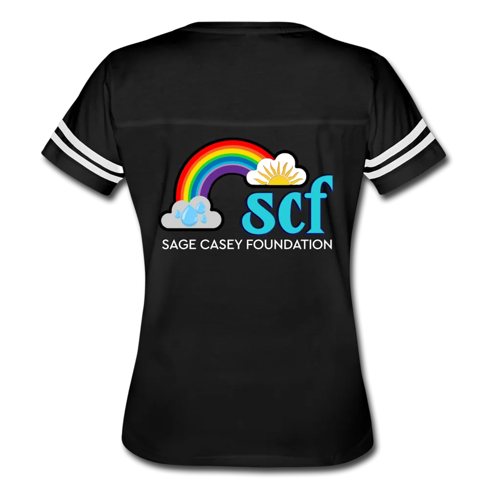 Women’s V-Neck Baseball T-Shirt - Pocket WordCloud/Classic SCF Logo