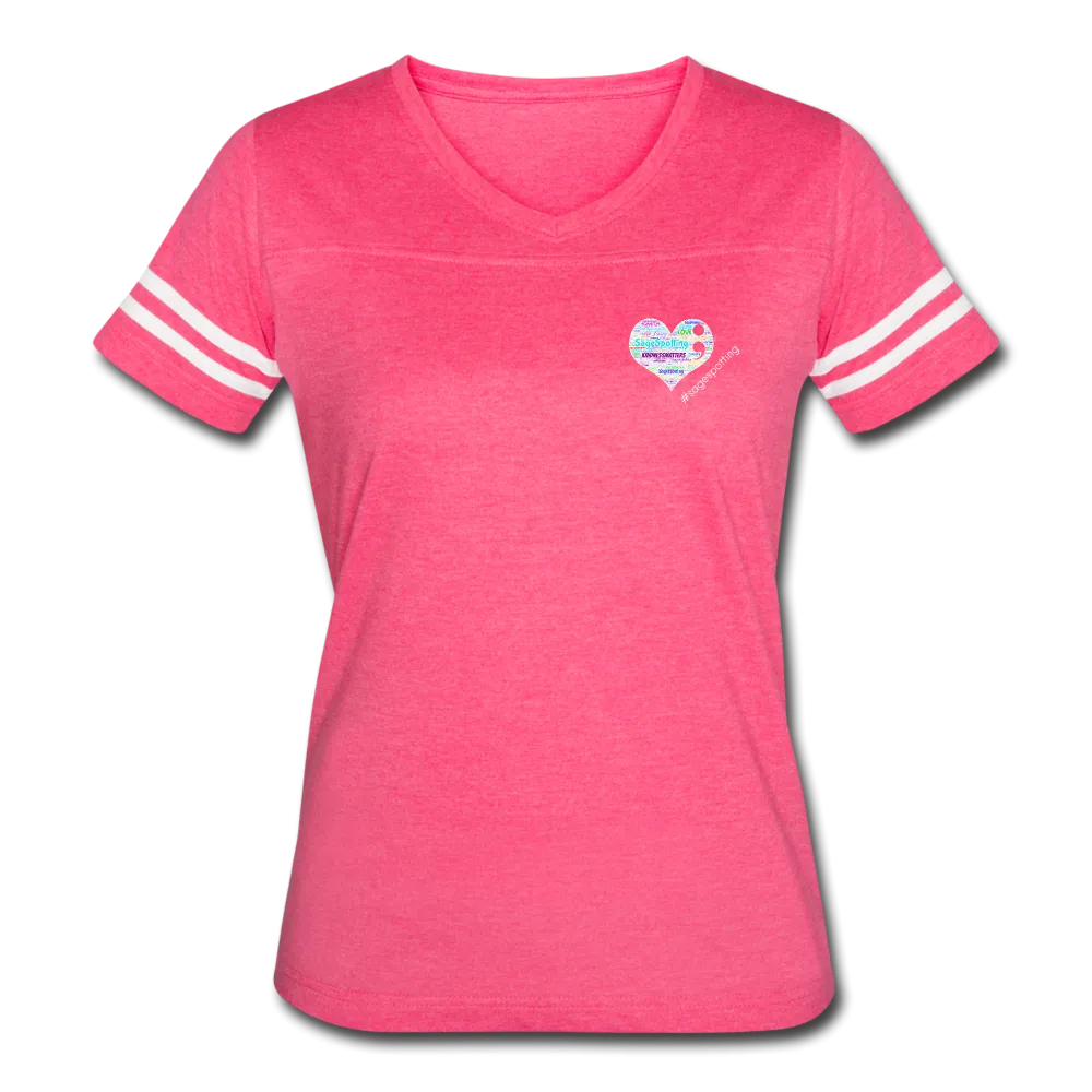 Women’s V-Neck Baseball T-Shirt - Pocket WordCloud/Classic SCF Logo