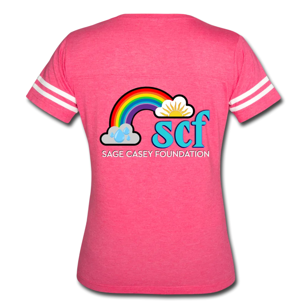 Women’s V-Neck Baseball T-Shirt - Pocket WordCloud/Classic SCF Logo