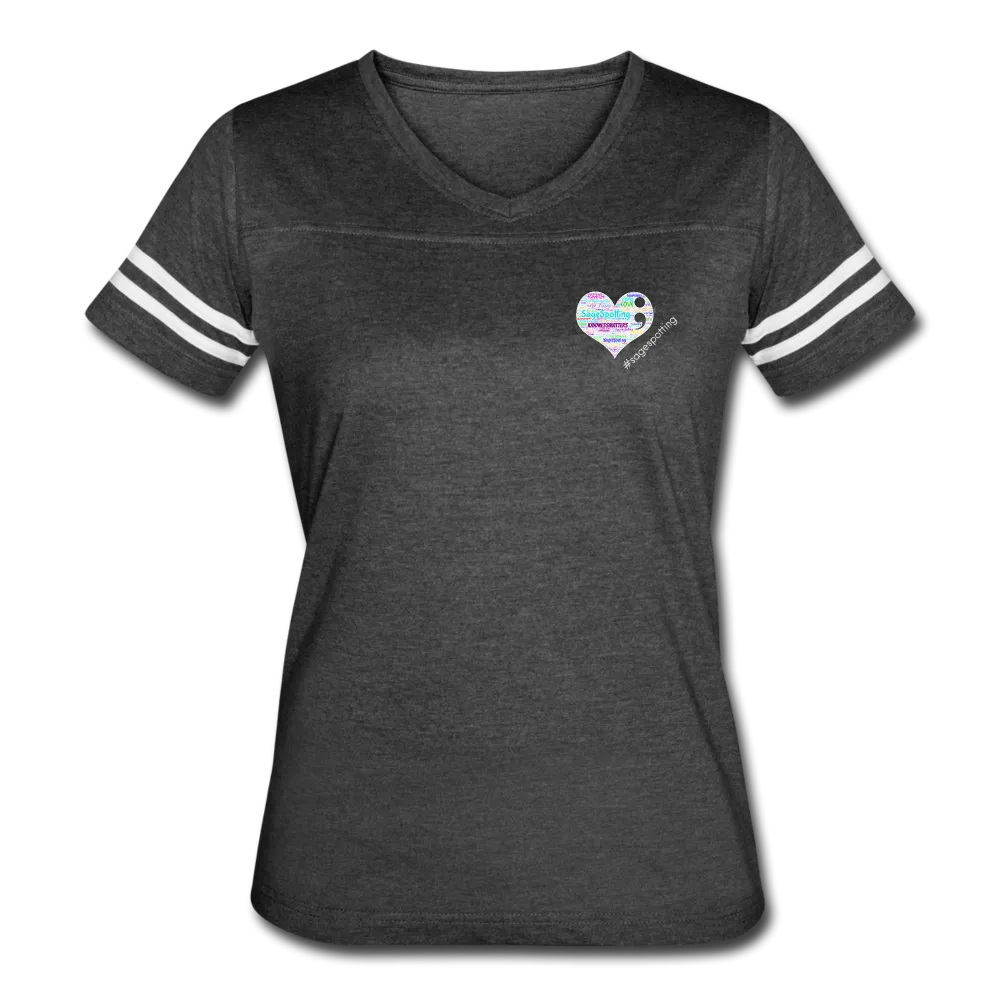 Women’s V-Neck Baseball T-Shirt - Pocket WordCloud/Classic SCF Logo