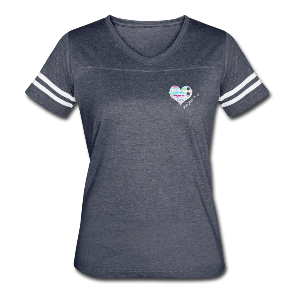 Women’s V-Neck Baseball T-Shirt - Pocket WordCloud/Classic SCF Logo