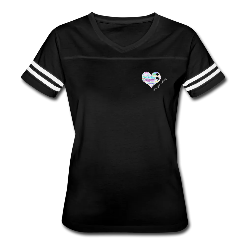 Women’s V-Neck Baseball T-Shirt - Pocket WordCloud/Classic SCF Logo