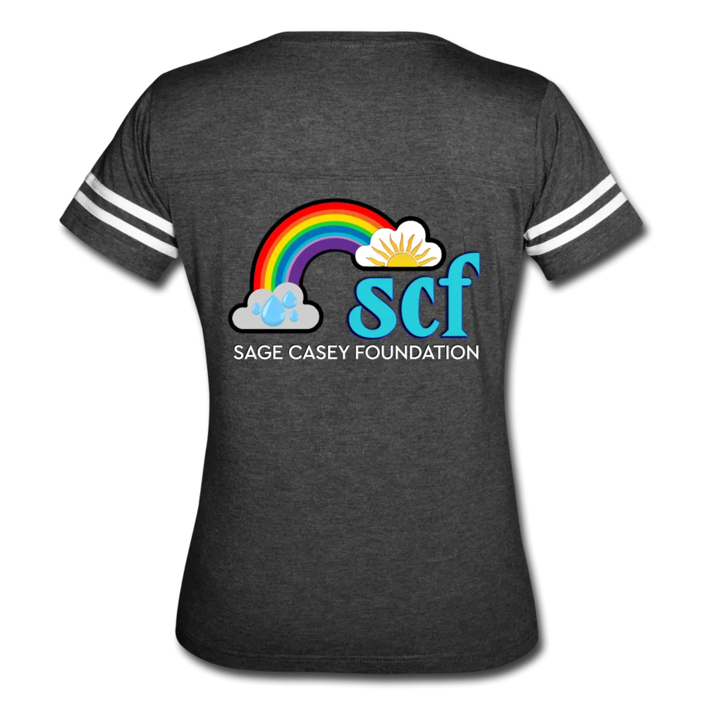 Women’s V-Neck Baseball T-Shirt - Pocket WordCloud/Classic SCF Logo