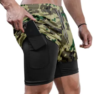 WOODLAND CAMO QUICKDRY POCKET 2 IN 1 7'' INSEAM RUNNING SHORTS